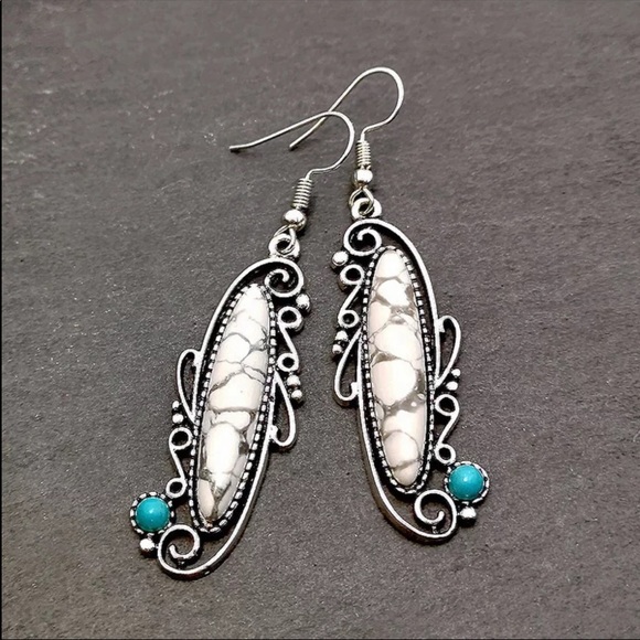 New Vintage Boho Opal Silver Handmade Earrings - Picture 3 of 5